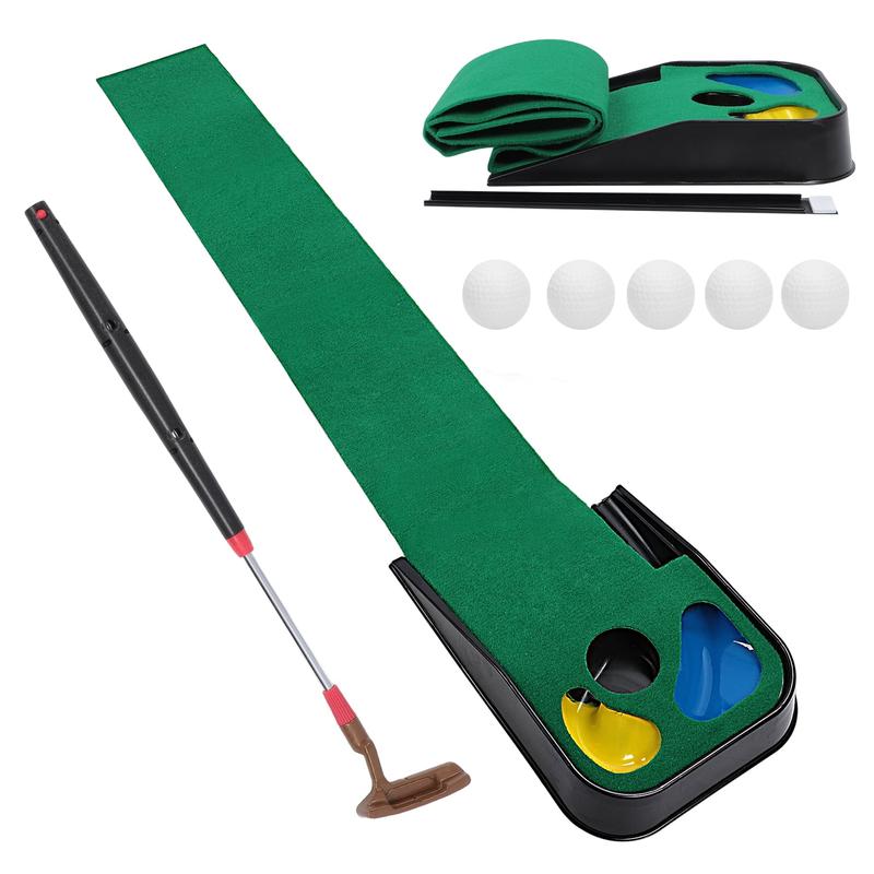 Eotvia Golf Putting Green, 79in Indoor Golf Putting Mat with Auto Ball Return, Golf Putting Set with 1 Telescopic Putter+5 Golf Balls, Mini Golf Game for Home Office Backyard Party, Golf Gifts for Men