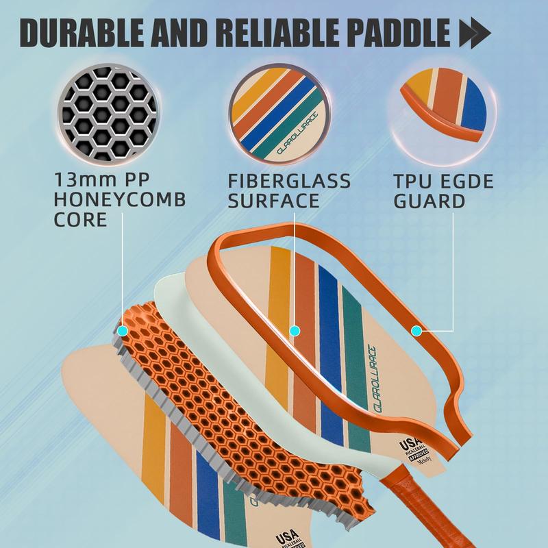 USAPA Approved Pickleball Set of 2 | 2 Pickleball Rackets ,Fiberglass Surface & 13 mm PP Honeycomb Core,4 Indoor & Outdoor Balls,1 Bag pickleball paddle Carbon Fiber pickle  ball