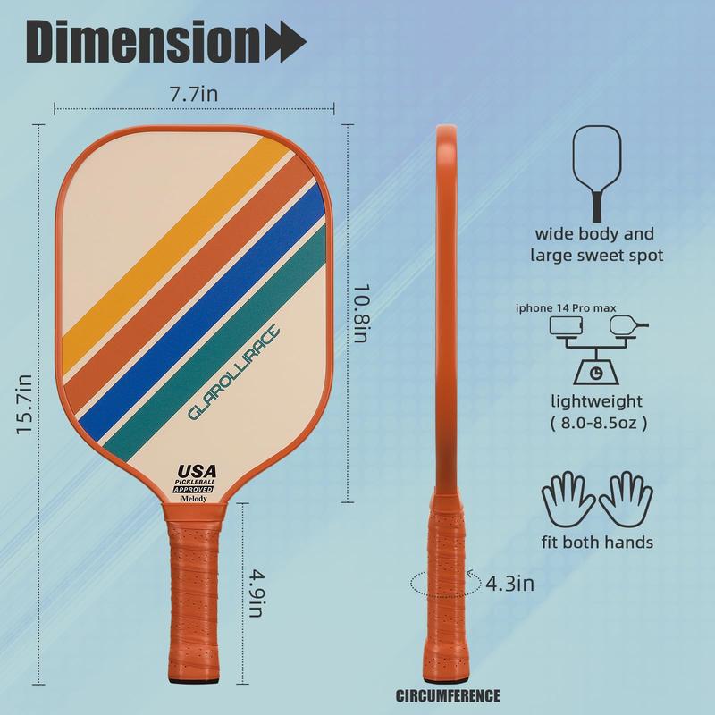 USAPA Approved Pickleball Set of 2 | 2 Pickleball Rackets ,Fiberglass Surface & 13 mm PP Honeycomb Core,4 Indoor & Outdoor Balls,1 Bag pickleball paddle Carbon Fiber pickle  ball