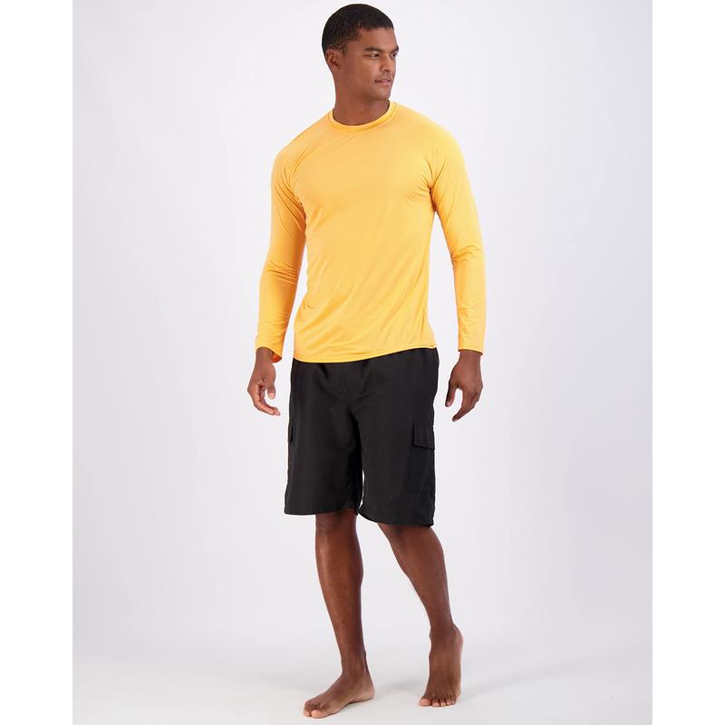 Real Essentials 4 Pack: Mens Dry-Fit Long Sleeve Rash Guard Shirt Running Swimwear UPF 50+ Sun Protection (Big & Tall)