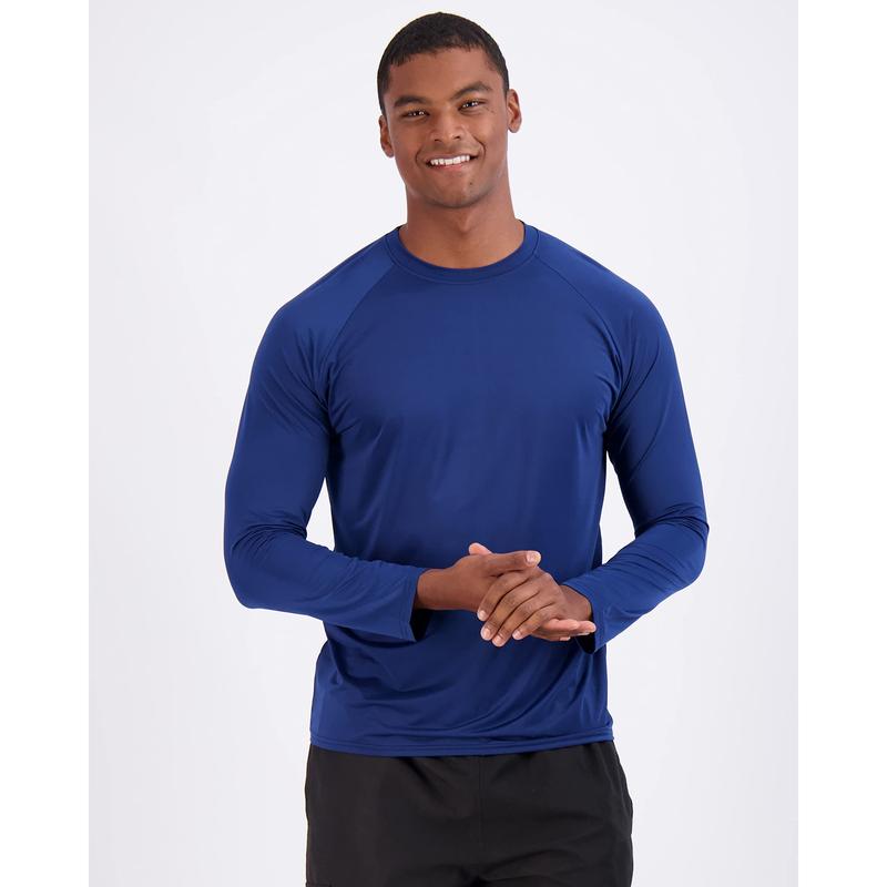 Real Essentials 4 Pack: Mens Dry-Fit Long Sleeve Rash Guard Shirt Running Swimwear UPF 50+ Sun Protection (Big & Tall)