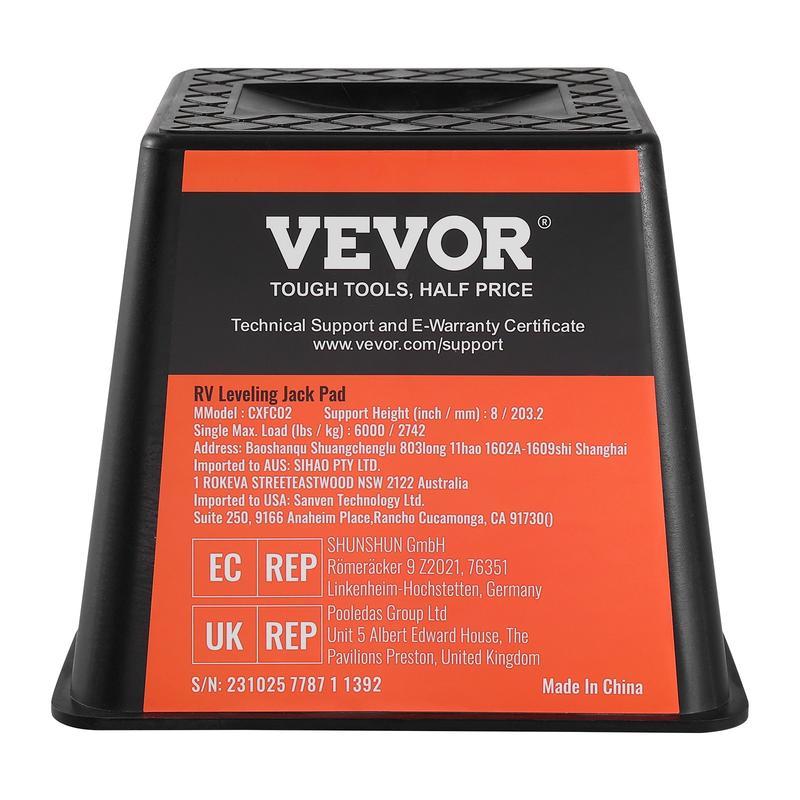 VEVOR Trailer Jack Block, 6000 lbs Capacity per RV Leveling Block, High-quality Polypropylene RV Camper Stabilizer Blocks, RV Travel Accessories Use for Any Tongue Jack, Post, Foot, 5th Wheels, 4-Pack