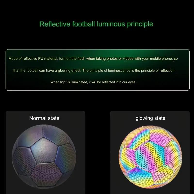 No. 5 Reflective Football, Colorful Soccer Ball with Light Effect, Outdoor Training Football, Football Ball for Family Fun on Backyard Beach, Christmas Gift