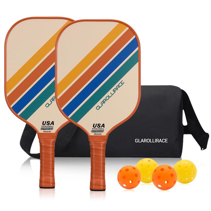 USAPA Approved Pickleball Set of 2 | 2 Pickleball Rackets ,Fiberglass Surface & 13 mm PP Honeycomb Core,4 Indoor & Outdoor Balls,1 Bag pickleball paddle Carbon Fiber pickle  ball