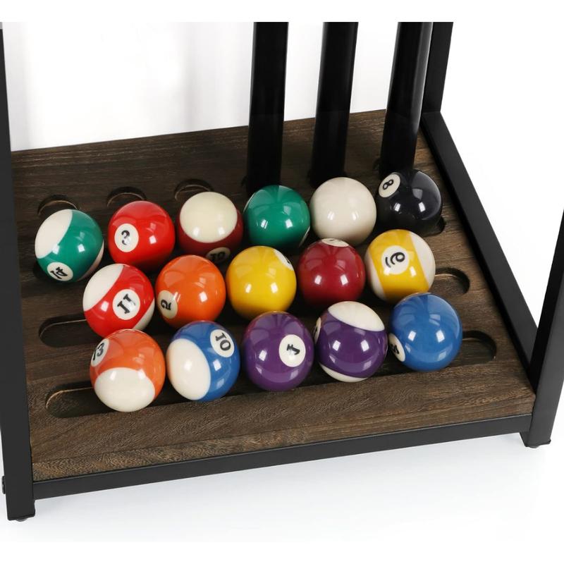 Wooden Pool Cue Rack, Elegant Billiard Stick Holder for Pool Table Accessories, Holds 6 Cues for Billiard Rooms, Game Rooms, and Clubs,  Deep Brown