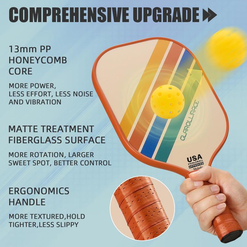 USAPA Approved Pickleball Set of 2 | 2 Pickleball Rackets ,Fiberglass Surface & 13 mm PP Honeycomb Core,4 Indoor & Outdoor Balls,1 Bag pickleball paddle Carbon Fiber pickle  ball