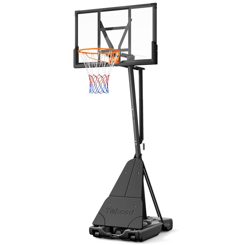 Basketball Hoop 5.25-10ft Hand-Cranked Height Adjustable, Portable Basketball Hoops & Goals Outdoor with PC Backboard for Kids Teens Adults in Backyard Driveway Indoor