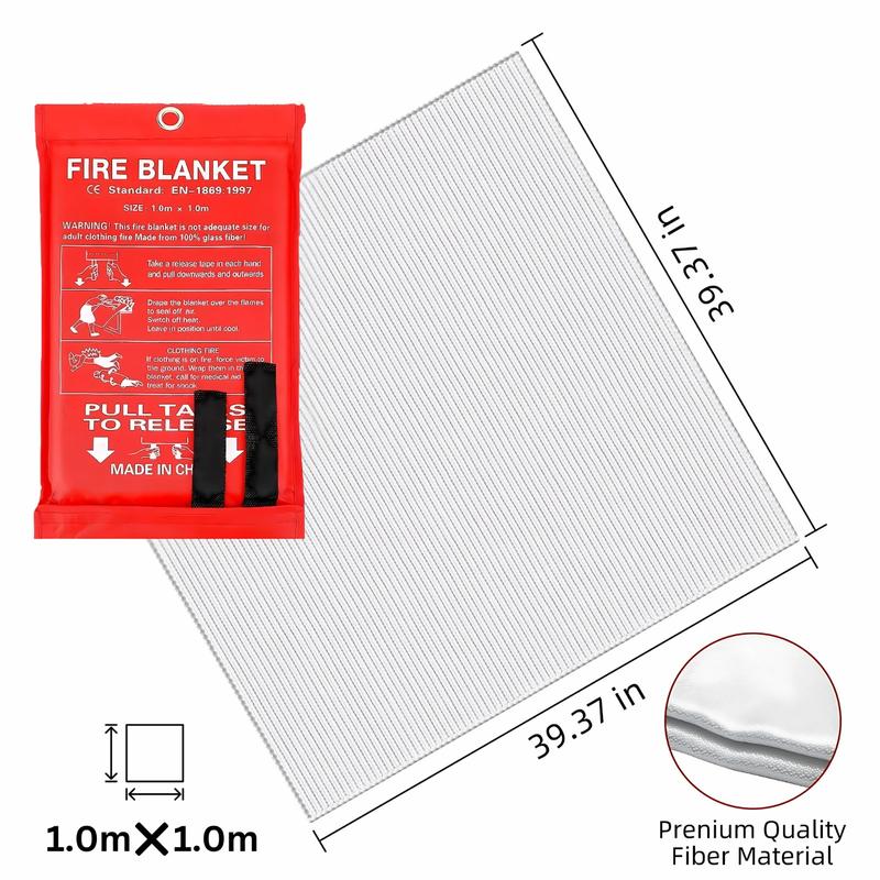 Emergency Fiberglass Fire Blanket, 40'' x 40'', Fireproof and Fire Suppression Blanket for Kitchen and Home Safety, Camping, and Emergency Use.