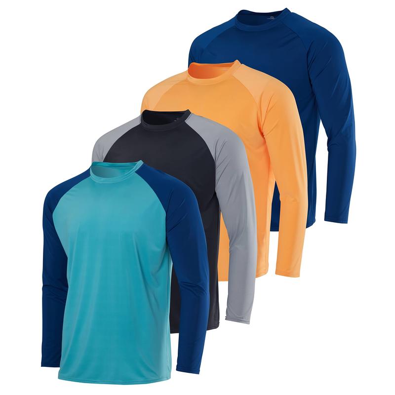 Real Essentials 4 Pack: Mens Dry-Fit Long Sleeve Rash Guard Shirt Running Swimwear UPF 50+ Sun Protection (Big & Tall)