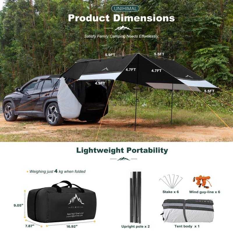 SUV Tent for Camping, Car Tent, Car Awning Tailgate Tent Windproof Hatchback for Car Camping Tent Roof Canopy and Poles Universal Waterproof 3000MM UPF 50+