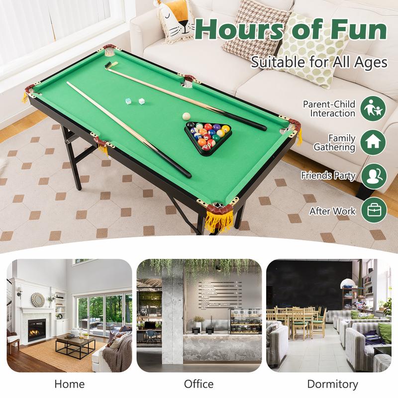 FestivalJoy-47 Inch Folding Billiard Table with Cues and Brush Chalk -Green