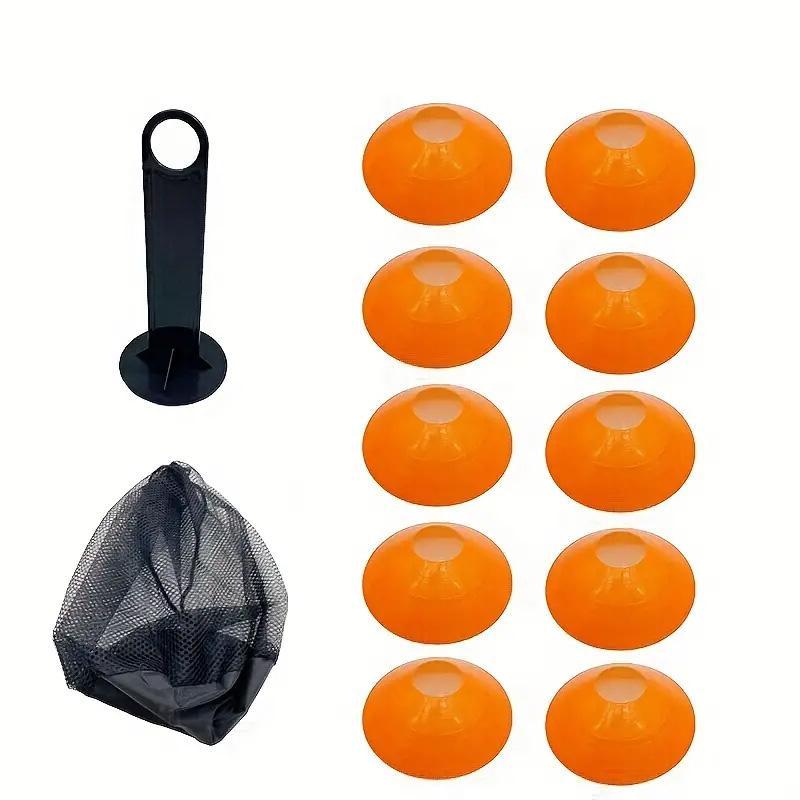 Football Training Equipment Set, 10pcs set Obstacle Cone & Mesh Bag, Agility Training Equipment for Football, Soccer, Basketball, Running, Jogging