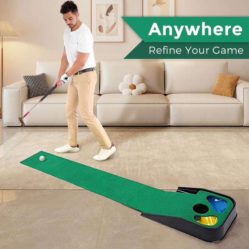 Eotvia Golf Putting Green, 79in Indoor Golf Putting Mat with Auto Ball Return, Golf Putting Set with 1 Telescopic Putter+5 Golf Balls, Mini Golf Game for Home Office Backyard Party, Golf Gifts for Men