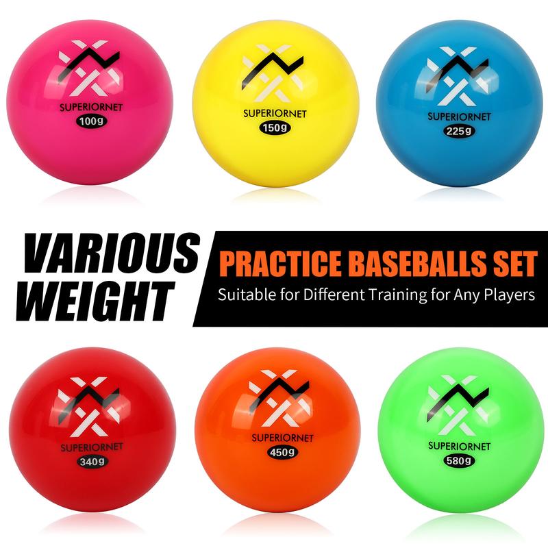 Superiornet 6 Pack Poly Practice Baseballs & Softballs, Various Weighted Balls for Throwing, Hitting and Pitching