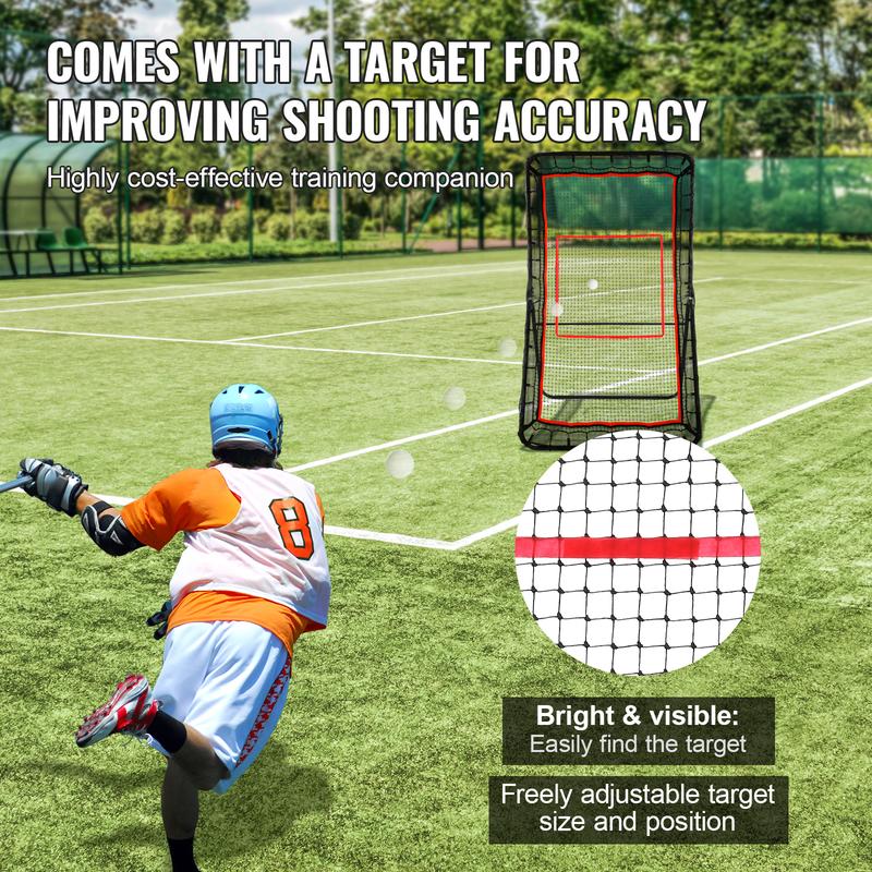 VEVOR Lacrosse Rebounder for Backyard, 4x7 Ft Volleyball Bounce Back Net, Pitchback Throwback Baseball Softball Return Training Screen, Adjustable Angle Shooting Practice Training Wall with Target