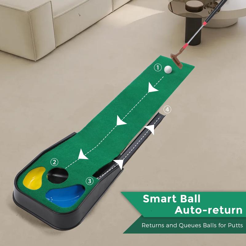 Eotvia Golf Putting Green, 79in Indoor Golf Putting Mat with Auto Ball Return, Golf Putting Set with 1 Telescopic Putter+5 Golf Balls, Mini Golf Game for Home Office Backyard Party, Golf Gifts for Men