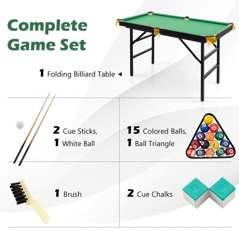 FestivalJoy-47 Inch Folding Billiard Table with Cues and Brush Chalk -Green