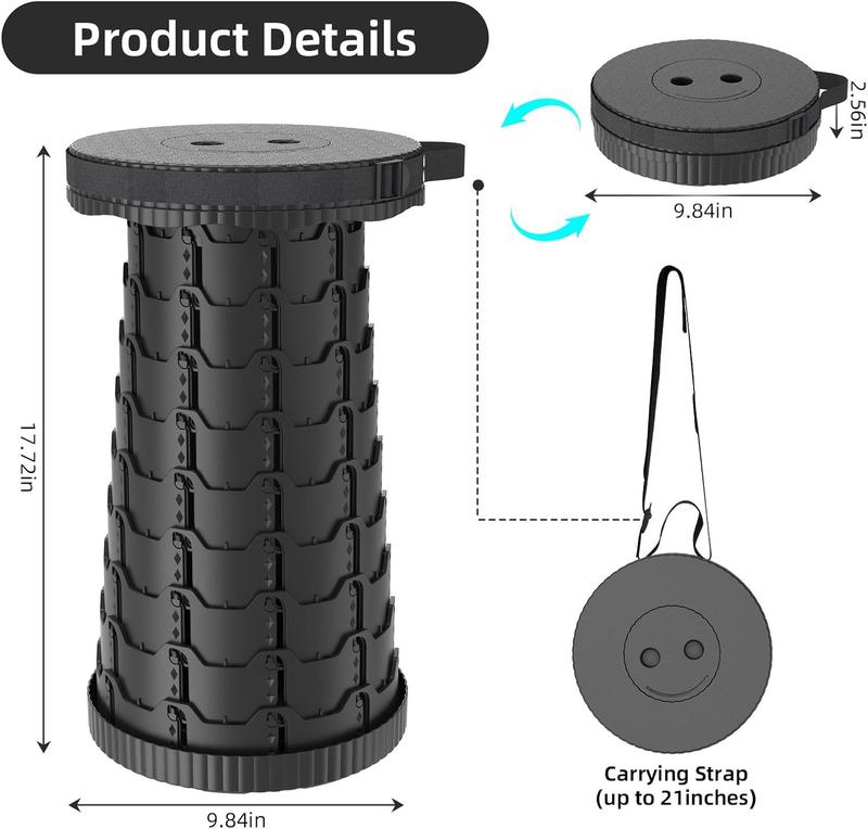 Upgraded Collapsible Stool,Portable Stools,Telescoping Stool, Max Load Capacity 450lbs,Suitable for Outdoor Picnic Camping Gardening Fishing Hiking BBQ