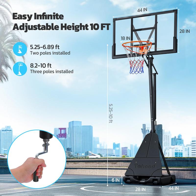 Basketball Hoop 5.25-10ft Hand-Cranked Height Adjustable, Portable Basketball Hoops & Goals Outdoor with PC Backboard for Kids Teens Adults in Backyard Driveway Indoor