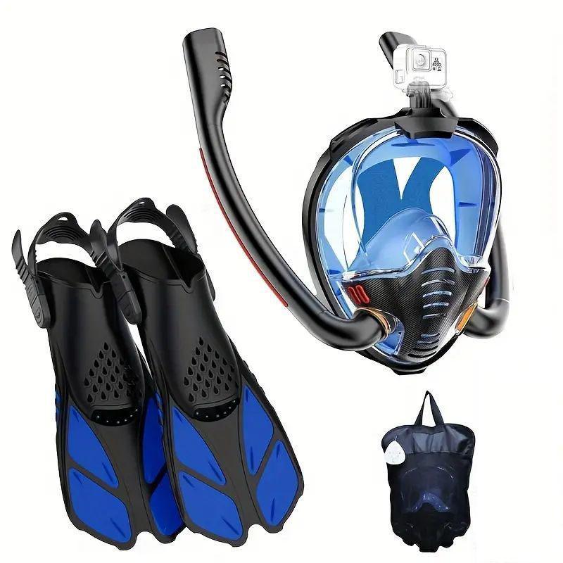 Floating Diving Equipment, 1 Set Swimming Foot Fin & Diving Face Mask & Storage Bag, Suitable for Swimming, Scuba Diving and Travel Diving