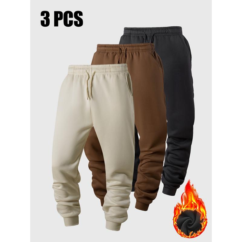 3pcs Men's Fleece-Lined Joggers - Warm, Stretchy Casual Sweatpants for Fall & Winter | Ideal for Gym, Running & Outdoor Activities