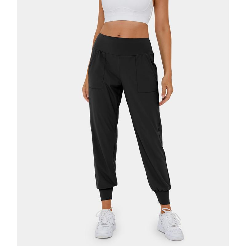 High Waisted Plain Side Pocket Casual Joggers