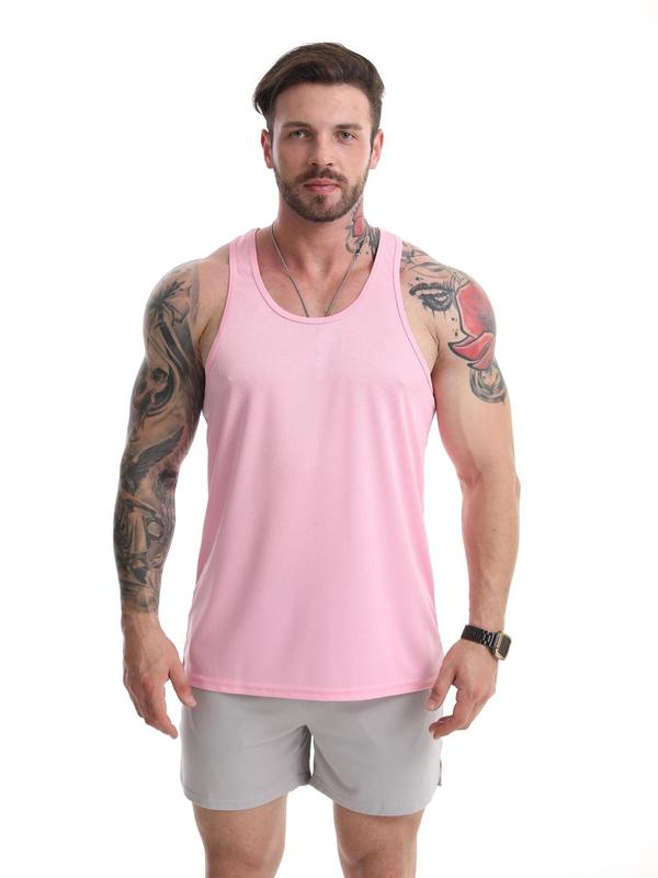 Men's Regular Fit Solid Scoop Neck Sports Tank Top, Quick Drying Comfortable Sports Top for Gym Workout Running, Casual Men's Sportswear for Summer, Gym Clothing Men