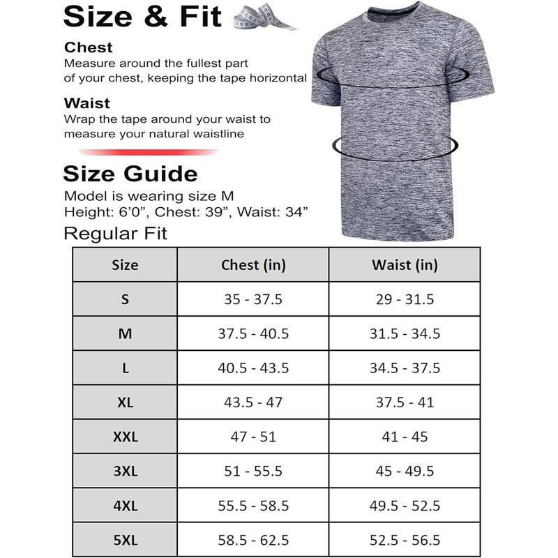 5 Pack Men’s Active Quick Dry Crew Neck T Shirts | Running Gym Workout Short Sleeve Tee Tops Bulk