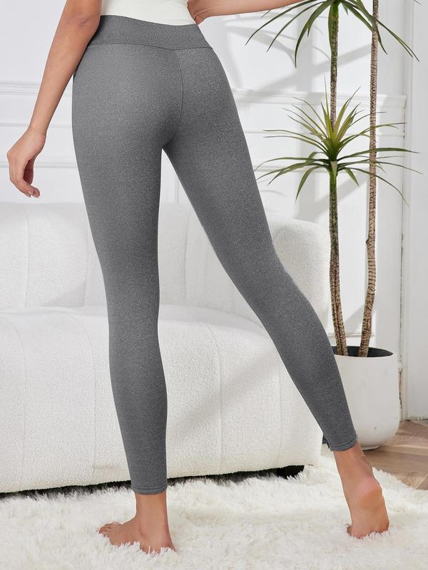 Women's Solid High Waist Thermal Lined Sports Leggings, Casual Comfy Warm Skinny Pants for Yoga Gym Workout Running, Ladies Sportswear for Fall & Winter