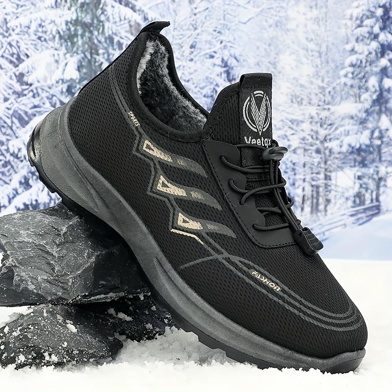 Men's Winter Snow Sneaker-Warm and Comfortable for Outdoor Hiking and Running Sport Boots, with Plush Lining, Leisure Fashion Low Top Lace Loop, Designed in Solid Color, Fabric Upper and Pu Sole