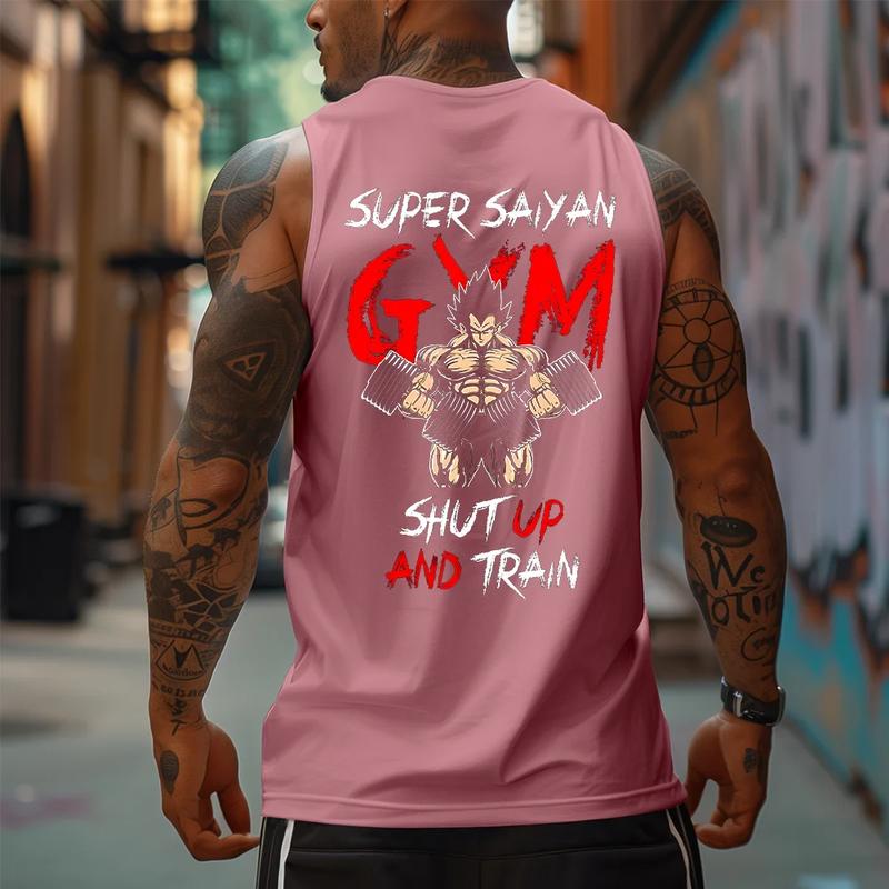 SHUT UP AND TRAIN Tank Top, Dragon Ball Z Saiyan Prince Vegeta Workout Tank Top, Manga Tank Top For Men, Anime Printed T-shirt, Anime Manga Shirt, DB Gift For Fans, Gift For Anime Lovers, Gift For Him, Gift For Her