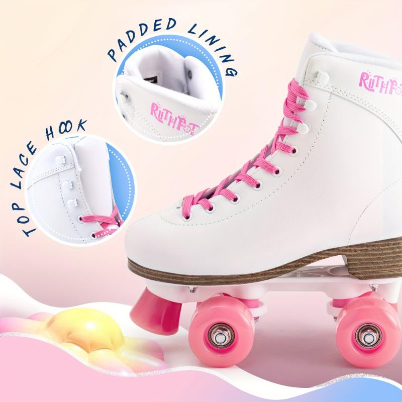 Strong kid Women's And Girl's Classic Roller Skates With Double-Row Four Light Up Wheelsrt Pattern, High-top PU Leather Rollerskate Design For Indoor Or Outdoor Skates