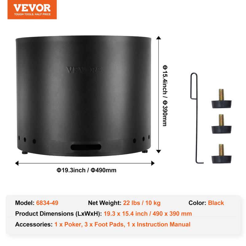 VEVOR Smokeless Fire Pit Stove Bonfire, H: 15.4 in x Dia: 19.3 in ,Wood Burning Fireplaces with Removable Ash Pan, SUS430 Stainless Steel inner Portable Outdoor Firepit, for Outdoor Patio Camping