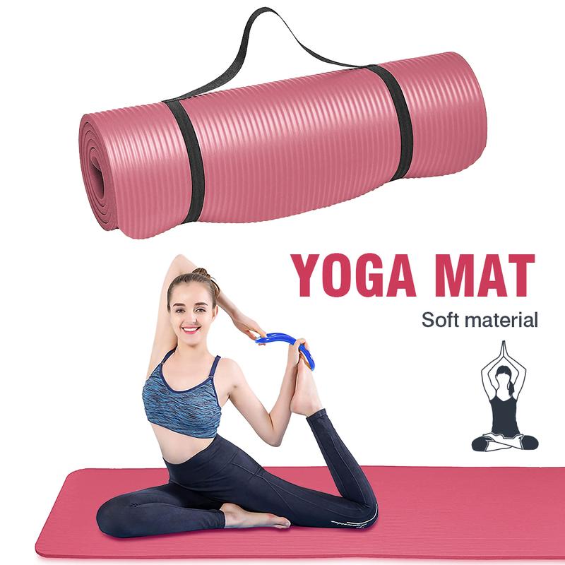 Yoga Mats Extra-thick 10mm Yoga Pilates Exercise Mats High Elasticity Non-Slip Anti-Tear Mats for Fitness Workout with Carrying Strap Blue   Pink 72 x 24 x 0.4 inch