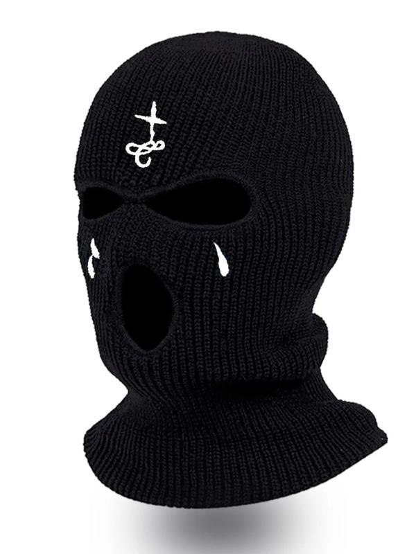 Unisex Sporty Embroidered Balaclava Hat, Trendy Soft Comfortable Warm Knitted Ski Hat, Autumn and Winter Versatile Accessories for Outdoor Cycling and Ski Sports