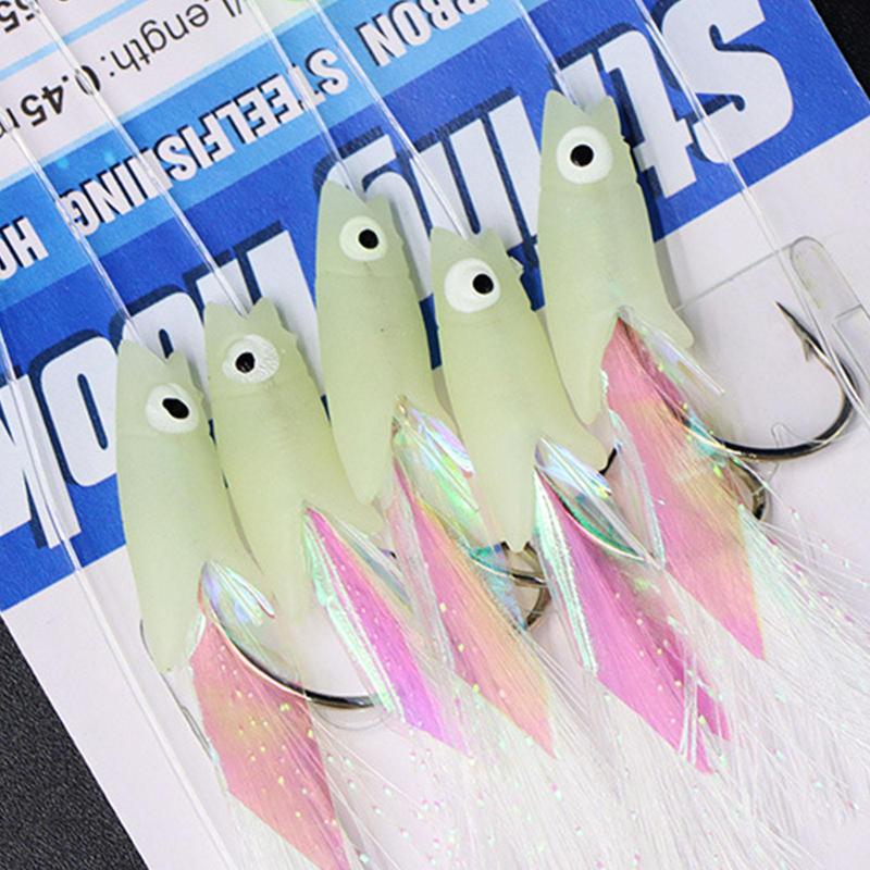 Luminous Tassel Design Fishing Lure (5pcs set), Simulation Silicone Fishing Lure with Hook, Fishing Accessories for Freshwater & Saltwater