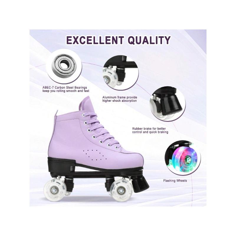 Gets Roller Skates For Women And Men PU Leather High-Top Shoes Classic Double-Row Roller Skates Four-Wheel Roller Skates For Men Girls Unisex