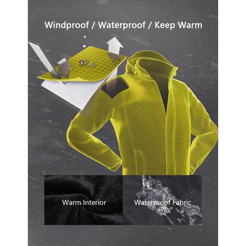 MOERDENG Men's Winter Coats Waterproof Ski Snow Jacket Warm Fleece Jacket Parka Raincoats Multi-Pockets detachable hood outerwear for Sports Outdoor