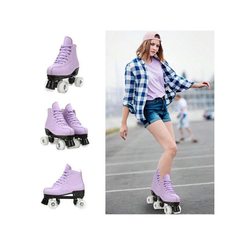 Gets Roller Skates For Women And Men PU Leather High-Top Shoes Classic Double-Row Roller Skates Four-Wheel Roller Skates For Men Girls Unisex