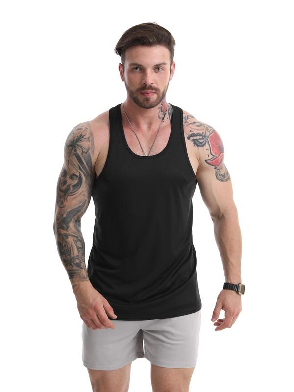 Men's Regular Fit Solid Scoop Neck Sports Tank Top, Quick Drying Comfortable Sports Top for Gym Workout Running, Casual Men's Sportswear for Summer, Gym Clothing Men