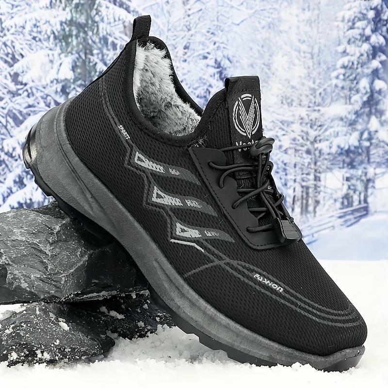 Men's Winter Snow Sneaker-Warm and Comfortable for Outdoor Hiking and Running Sport Boots, with Plush Lining, Leisure Fashion Low Top Lace Loop, Designed in Solid Color, Fabric Upper and Pu Sole