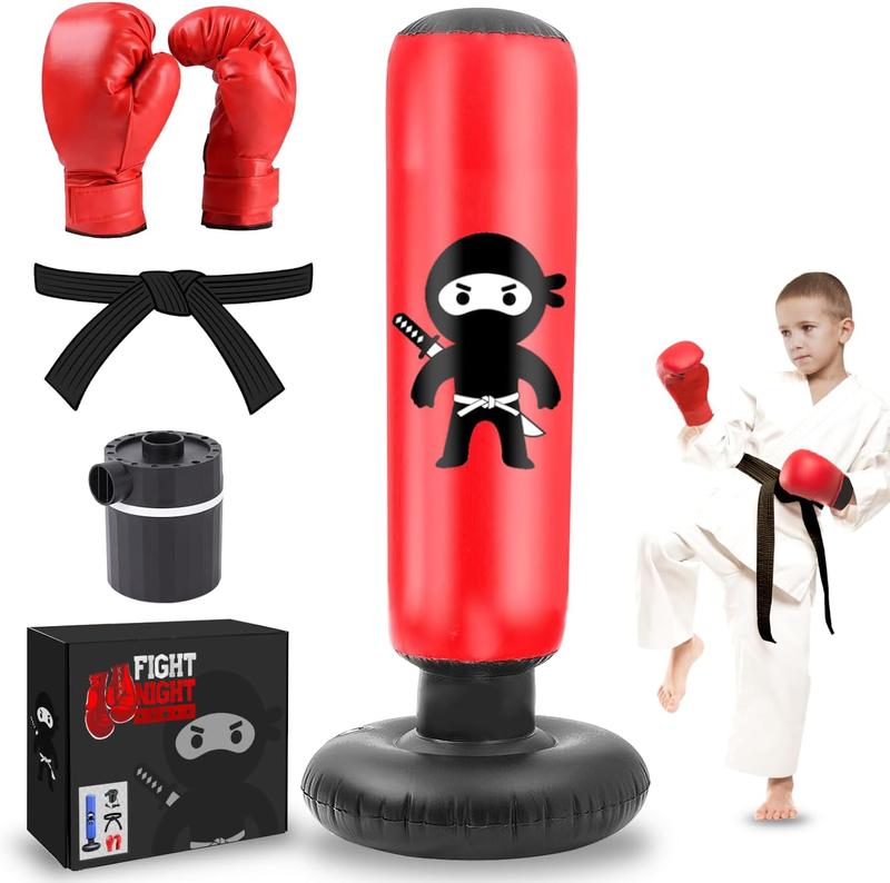 Kids Punching Bag Set - Boxing Gloves, Karate Black Belt, and Electric Pump Included, Ages 3-12