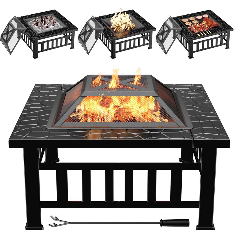 Furmax 32'' Outdoor Square Fire Pit With Lid