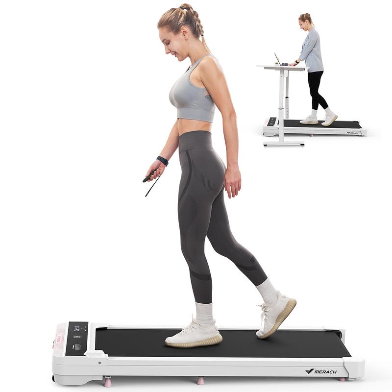 MERACH Under Desk 2-in-1 Walking Pad for Home & Office,  2.25HP Low-Noise Portable 220lbs Treadmill with LED Display for Walking and Jogging