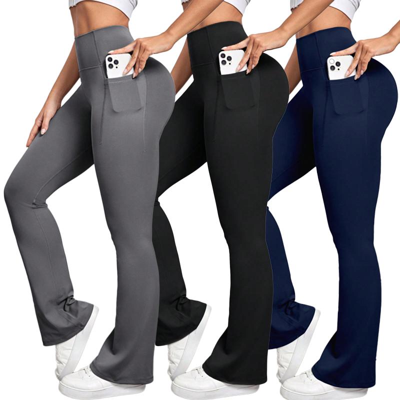 Flared Leg High Waisted Yoga Pants for Women with Pockets - Bell-Bottom Design for Gym & Work Out - Activewear Sports Leggings Outfit Gymfit