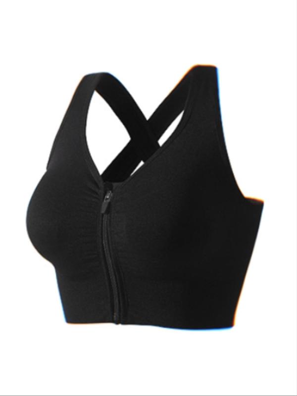 Women's Basic Criss Cross Zipper Front Sports Bra, Solid Color Quick Drying Sports Bra for Workout Fitness Exercises Yoga, Pickleball Clothes, Tennis Outfits, Clothes Women, Workout Sets Women