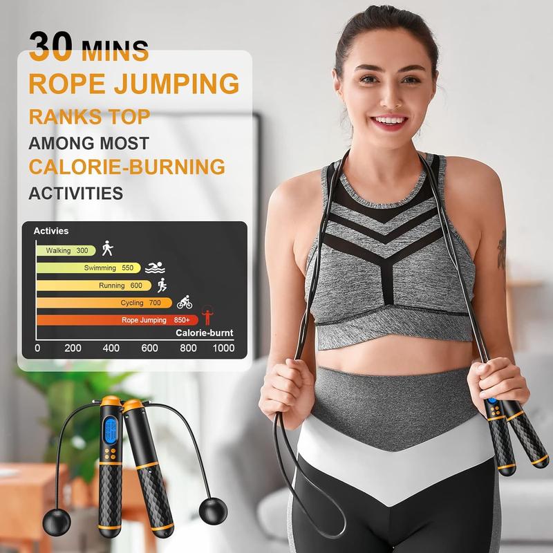 Smart Jump Rope, Fitness Skipping Rope with Weight Lap Time Calorie Record, Adjustable Digital Counting Jump Ropes for Home Gym, Cordless Jumping Rope for Men Women Kids Fitness Exercise Training