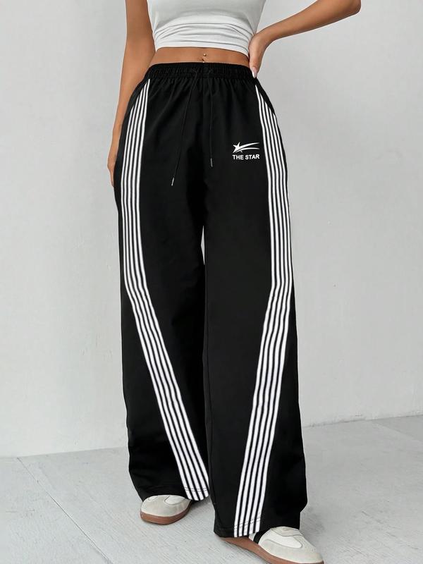 Unisex Star & Letter Print Side Stripe Drawstring Waist Sweatpants, Casual Comfy Jogger Pants for Daily Wear, Unisex Bottoms for Fall & Winter