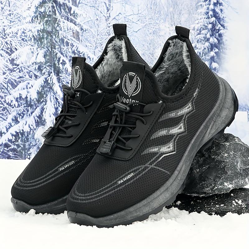 Men's Winter Snow Sneaker-Warm and Comfortable for Outdoor Hiking and Running Sport Boots, with Plush Lining, Leisure Fashion Low Top Lace Loop, Designed in Solid Color, Fabric Upper and Pu Sole