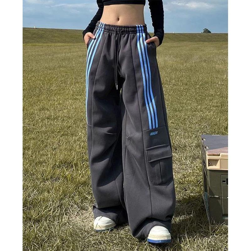 MEXZT Oversized Striped Sweatpants Women Y2K Streetwear Cargo Pants Harajuku Wide Leg Joggers High Waist Baggy Sports Trousers